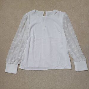 Women's White Swiss Dot Chiffon Puff Sleeve Blouse, Size Small